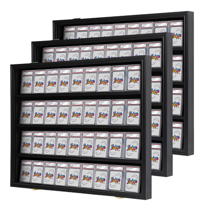 Sports Card Display Case 36 Slots Lockable Wall Frame – UV Protection Acrylic | Baseball Basketball Football Hockey Trading Cards | Black Cabinet Collector Gift