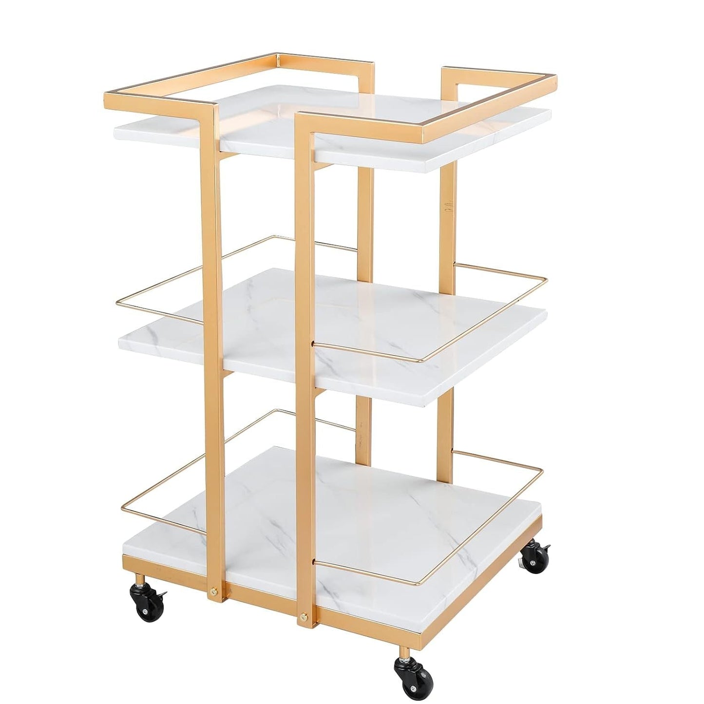 3-Shelf Rolling Salon Cart with Lockable Wheels 130lbs per Shelf – Heavy Duty Metal Frame Waterproof Utility Trolley for Esthetician, Spa, Tattoo, Massage & Manicure, Gold White Rose Gold Black