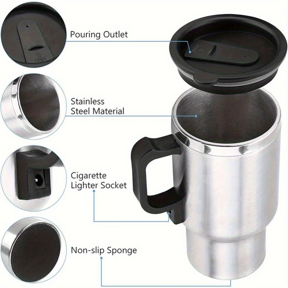 Car Electric Kettle 12V – Stainless Steel Travel Heating Cup with Auto Shut-Off, 450ml & 500ml Portable In-Car Water Heater for Hot Water, Tea & Coffee – Cigarette Lighter Powered Road Trip Essential