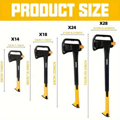 Carbon Steel Camping Hatchet Wood Splitting Axe – Teflon-Coated Forged Steel Blade, Shock-Absorbing Fiber Handle, Anti-Rust & Non-Slip, 4 Sizes (14"/18"/24"/28") for Camping, Firewood & Gardening