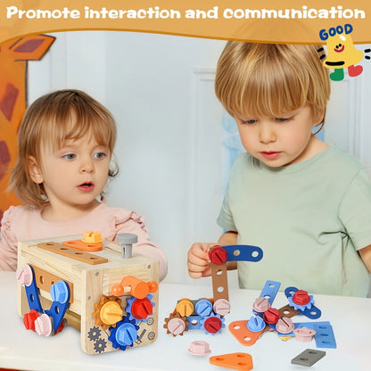 39-Piece Kids Wooden Tool Set with Toolbox & Vest – STEM Pretend Play Construction Toy for Toddlers Boys Girls Ages 3+, Hands-On Learning, Birthday Christmas Gift