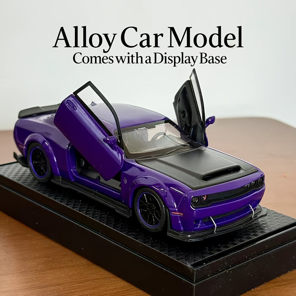 Dodge Hellcat Diecast Car Model 1:32 Scale Alloy Replica with Display Base | Openable Doors, Collectible Mini Vehicle | Birthday Christmas Gift for Car Lovers