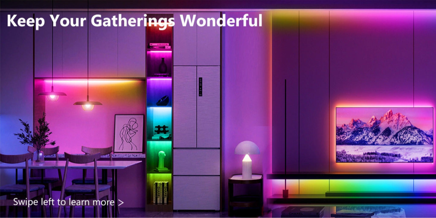 Smart LED Strip Lights 5050 RGB IC App & Remote Control, Music Sync Color Changing, for Bedroom Living Room Kitchen TV Home Decoration, Party Holiday Lighting – 25ft 50ft 100ft 130ft 200ft Available