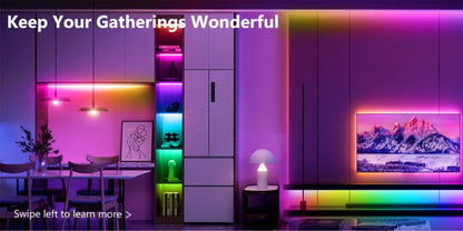 Smart LED Strip Lights 5050 RGB IC App & Remote Control, Music Sync Color Changing, for Bedroom Living Room Kitchen TV Home Decoration, Party Holiday Lighting – 25ft 50ft 100ft 130ft 200ft Available