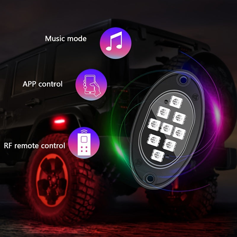 Car Decorative Lights, Chassis Lights, Truck Rock Lights, RGB LED Rock Light Kit, APP/ Remote Control And Music Mode, Wireless Remote Control, Multi-color Car Backlight, Foot Space Neon Light Kit, RZR SUV ATV UTV