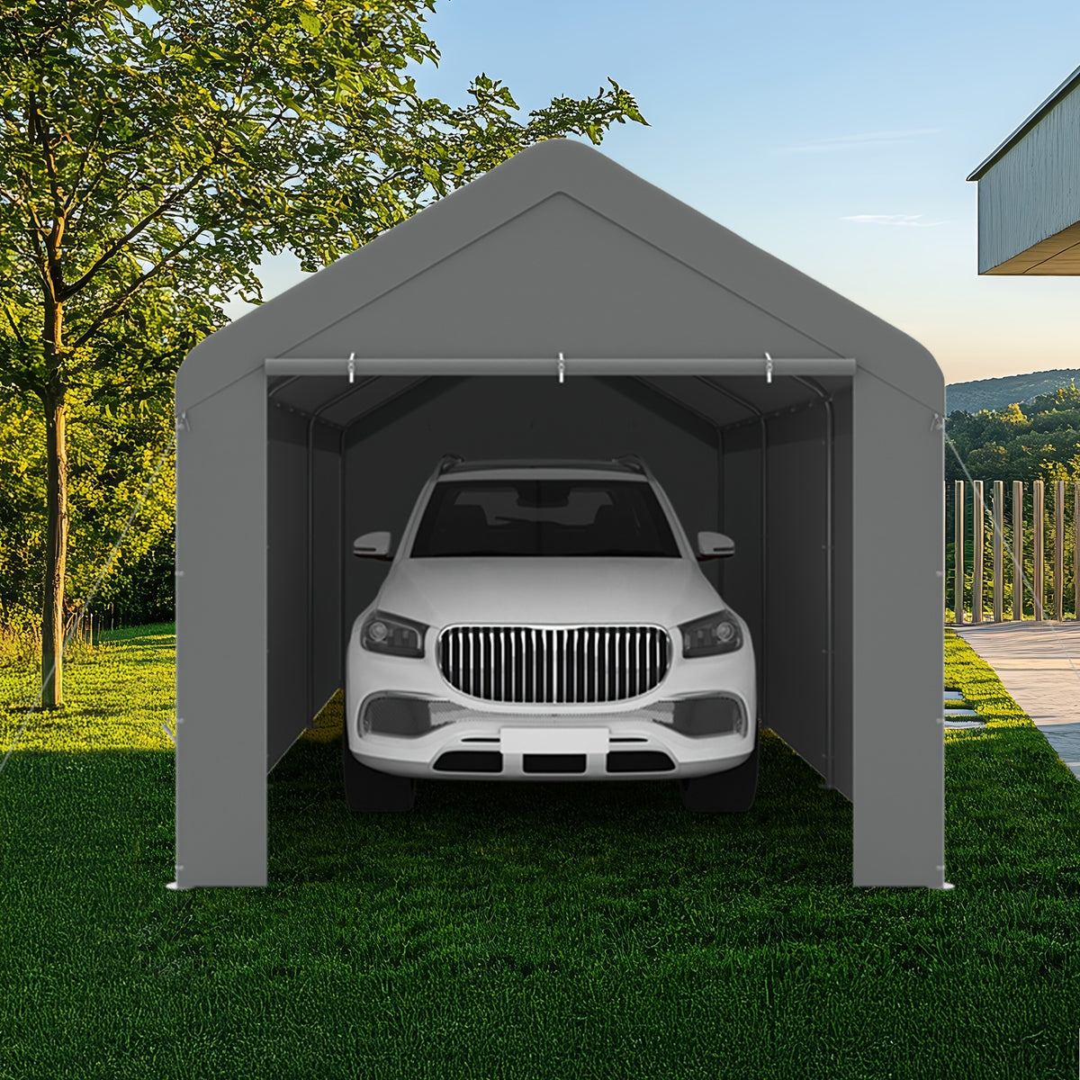 Carport Tent Car Ports Party Tent Heavy Duty Car Tent Car Shelter 10x20 Portable Garage Metal Storage Shelter Outdoor Event Tent Sun Shade with Removable Sidewalls & Doors, 230g Water-resistant PE Cover