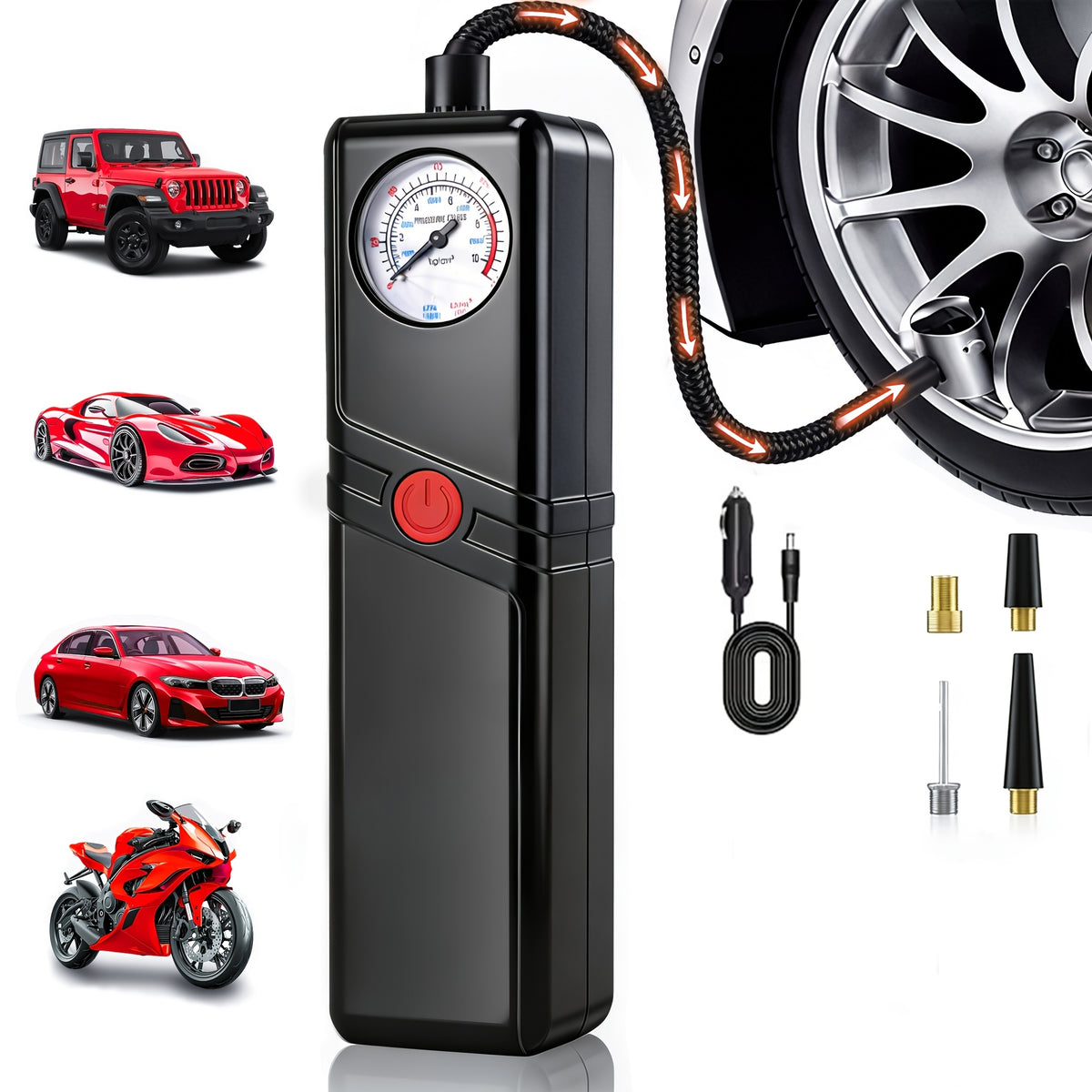 12000APortable Wireless Car Air Compressor Inflator Hand Pump with LED Lighting, Suitable for Cars/motorcycles/bicycles