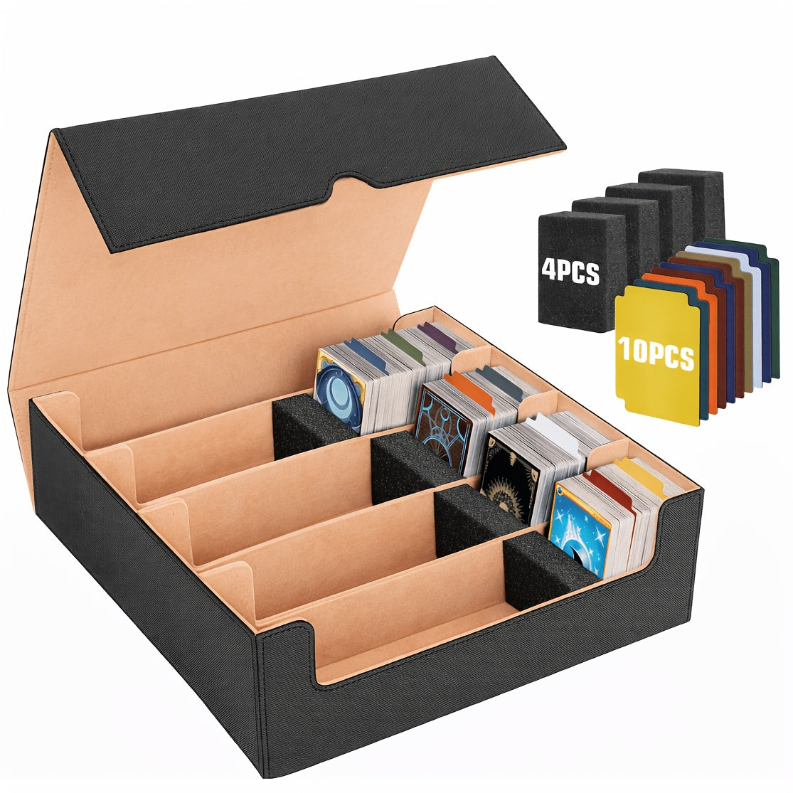 Trading Card Storage Box 5-Row 3900+ Capacity – Card Deck Case with 48 Colorful Dividers & 5 Foam Supporters for MTG Commander Yu-Gi-Oh Pokemon TCG Sports Cards