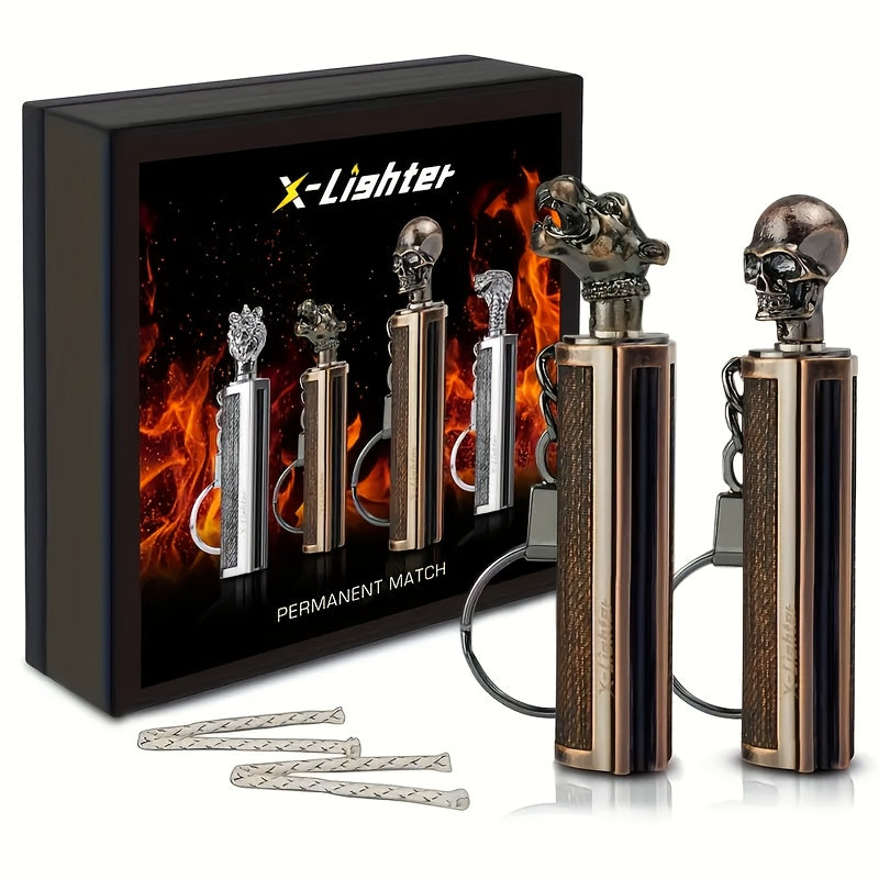 Permanent Match Fire Starter with Gift Box – 10000 Strike Flint Igniter Keychain Lighter for Camping, Travel & Emergency | Refillable Forever Match