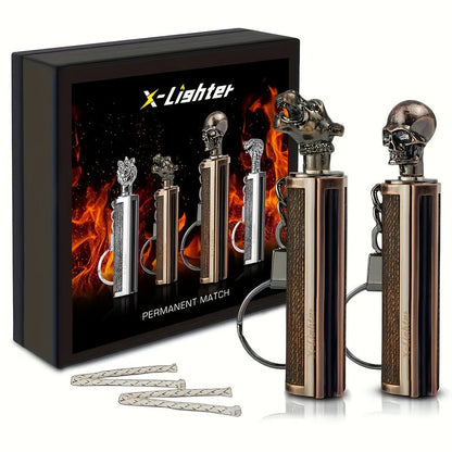 Permanent Match Fire Starter with Gift Box – 10000 Strike Flint Igniter Keychain Lighter for Camping, Travel & Emergency | Refillable Forever Match