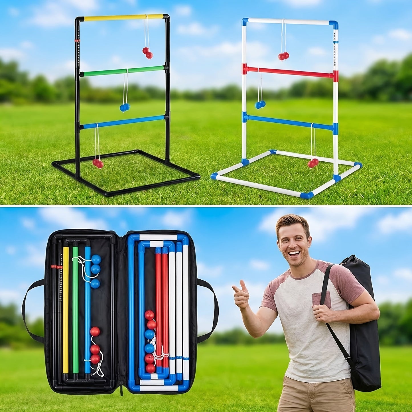 Ladder Toss Game Set – 6 Bola Ladderball Outdoor Lawn Game with Storage Bag & Score Trackers for Beach Tailgate Backyard