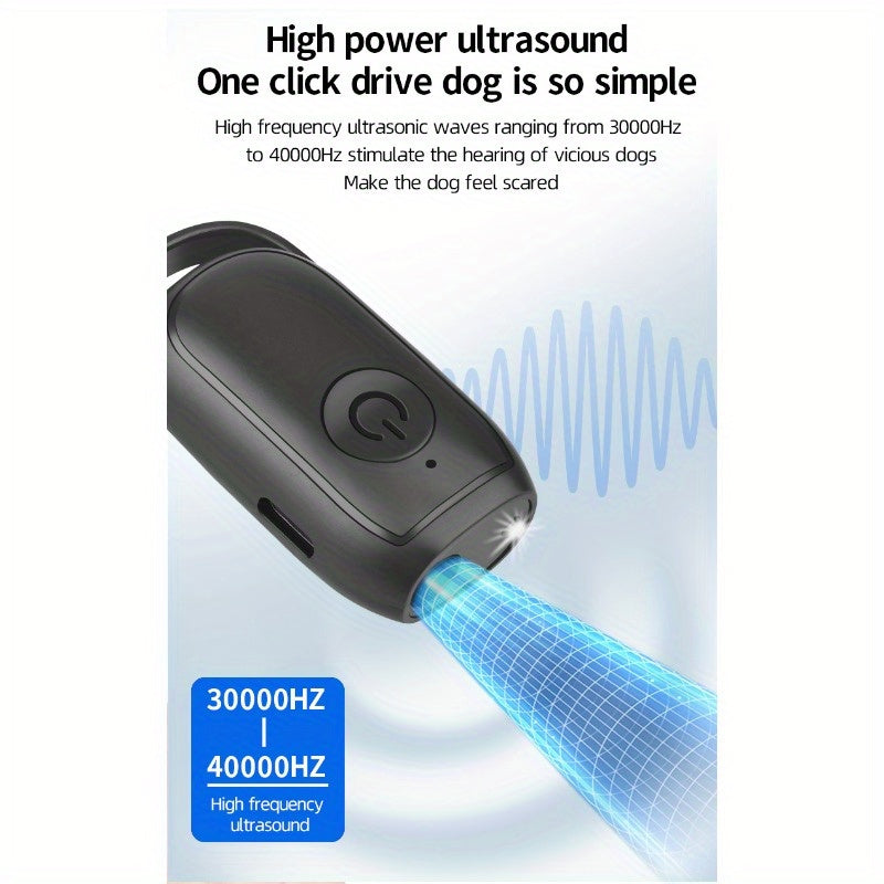 Handheld Mini Ultrasonic Dog Repeller with LED Light – Portable Battery-Powered Bark Stopper & Dog Deterrent | Safe for Walkers, Joggers & Cyclists | Stops Aggressive Dogs & Excessive Barking | Black