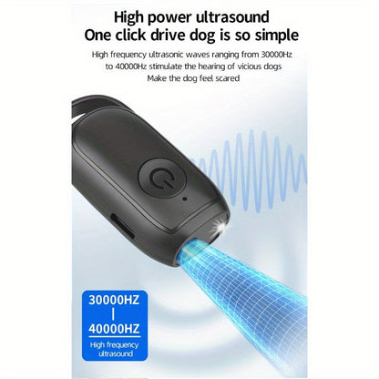 Handheld Mini Ultrasonic Dog Repeller with LED Light – Portable Battery-Powered Bark Stopper & Dog Deterrent | Safe for Walkers, Joggers & Cyclists | Stops Aggressive Dogs & Excessive Barking | Black