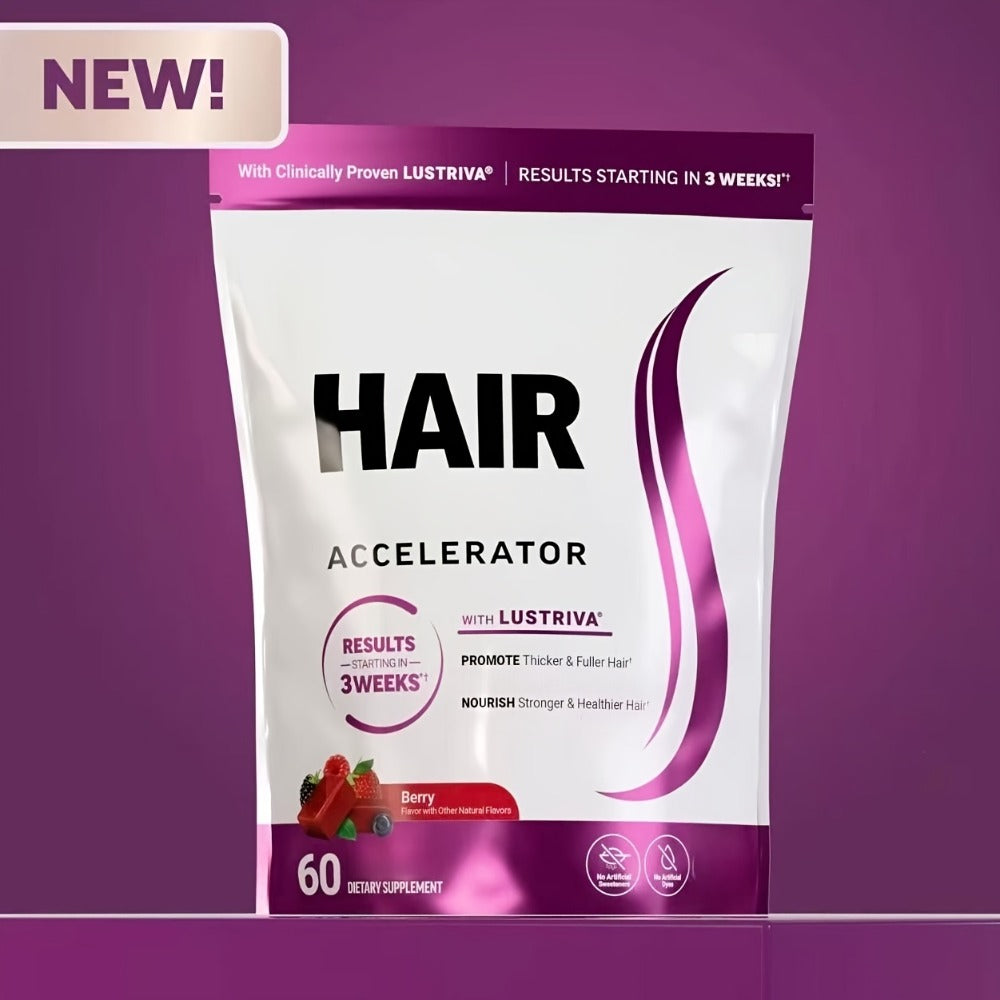 Lustriva Hair Growth Chews with Biotin & Mixed Berry – Clinically Studied Formula for Thicker, Stronger Hair | Hair Accelerator Supplement for Women & Men | 60 Chewable Gummies