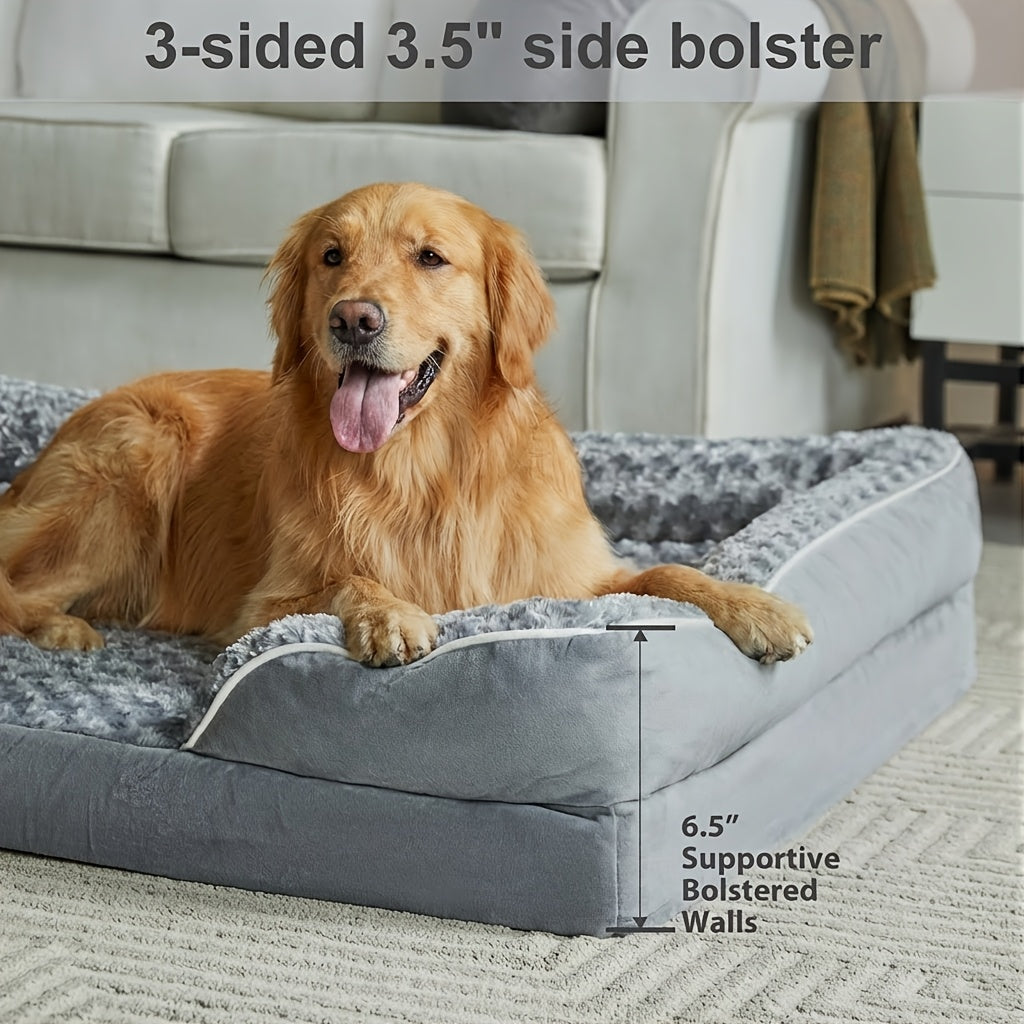 Orthopedic Dog Sofa Bed C-Shape Bolster – Washable Removable Cover, 3-Inch Thick Anti-Anxiety Plush, Nonskid Bottom for Extra Large Dogs, M to XXXL, Grey