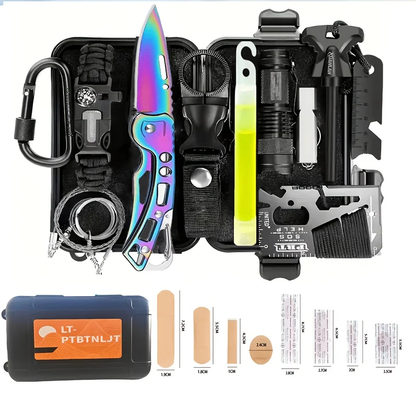 Outdoor Survival Kit 12-115 Piece – Emergency Gear Set for Camping, Hiking & Survival, Multi-Tool Equipment for Men, Dad, Husband – Unique Outdoor Gift Idea