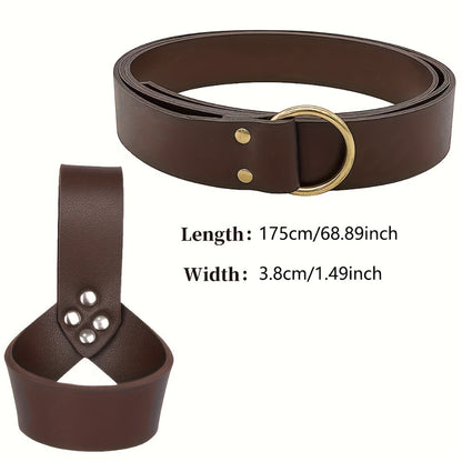 Viking Knife Sheath Faux Leather Medieval Celtic Renaissance Waist Belt Prop – Vintage Warrior Costume Accessory for LARP Cosplay Halloween Christmas Gift, Black & Brown