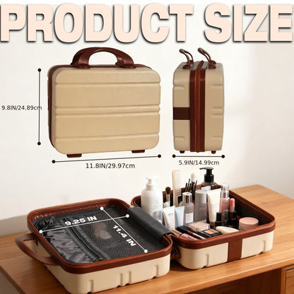 Hard Shell Makeup Travel Case Waterproof Pressure-Proof Portable Cosmetic Suitcase with Elastic Band Luggage Attachment Carry-On Organizer for Women Travel Camping Gym 30x25x15cm