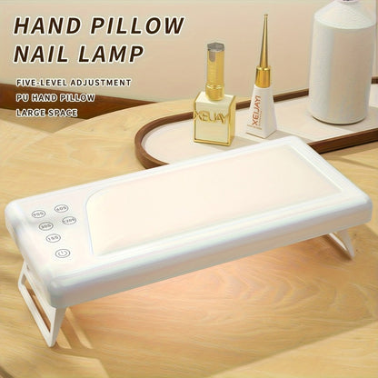 LED Nail Lamp with Hand Pillow Wrist Rest – Square Fast Gel Polish Curing Light for Fingernails & Toenails | Ergonomic Nail Dryer for Home & Salon, Wide Coverage UV LED Nail Light, White