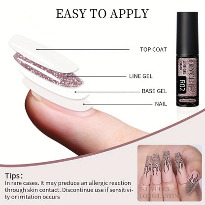Reflective Glitter Line Gel Nail Polish 9pcs Set – LED Cure Stripe Liner Pull Line Graffiti Sparkling Nail Art Kit for Salon & DIY Home Manicure, 5ml Each Long Lasting Chip Resistant