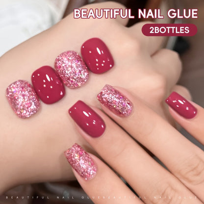 Glitter Gel Nail Polish Set 2pcs – Candy Holographic Sequin Nude Pink Sparkling Semi Permanent Soak Off UV LED Nail Art Varnish Manicure Kit for Women