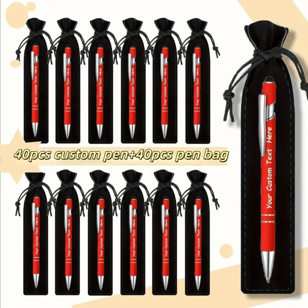 Custom Ballpoint Pens with Pencil Pouch Bulk Set – Personalized Ballpoint Pen Pack for Corporate Gifts, School Supplies, Office Promotions | 20/30/80 PCS Customized Pen & Bag Bundle