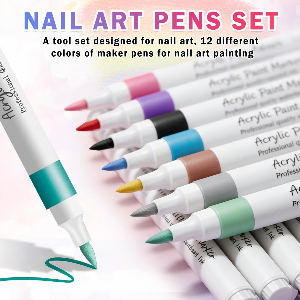 36-Color Waterproof Nail Art Pen Set with Fine Liner Brush Tip – Acrylic Nail Polish Pens for Painting Dotting French Tips Liner Drawing & Gel Decoration, Quick-Dry Smudge-Proof DIY Manicure Kit for Beginners & Pros