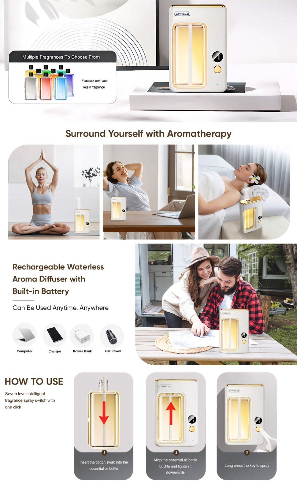Aroma Diffuser & Humidifier 2-in-1 – USB Powered, 7-Level Mist, Odor Eliminator, Includes Essential Oil (Shangri-La or Encounter), Compact Air Moisturizer & Fragrance Diffuser for Home, Office & Bedroom