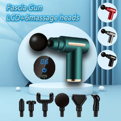 Portable Mini Fascia Gun – USB Rechargeable Muscle Massage Gun with 4 Interchangeable Heads & 6 Speed Modes, Silent Motor Deep Tissue Massager for Back, Neck & Full Body Sports Recovery