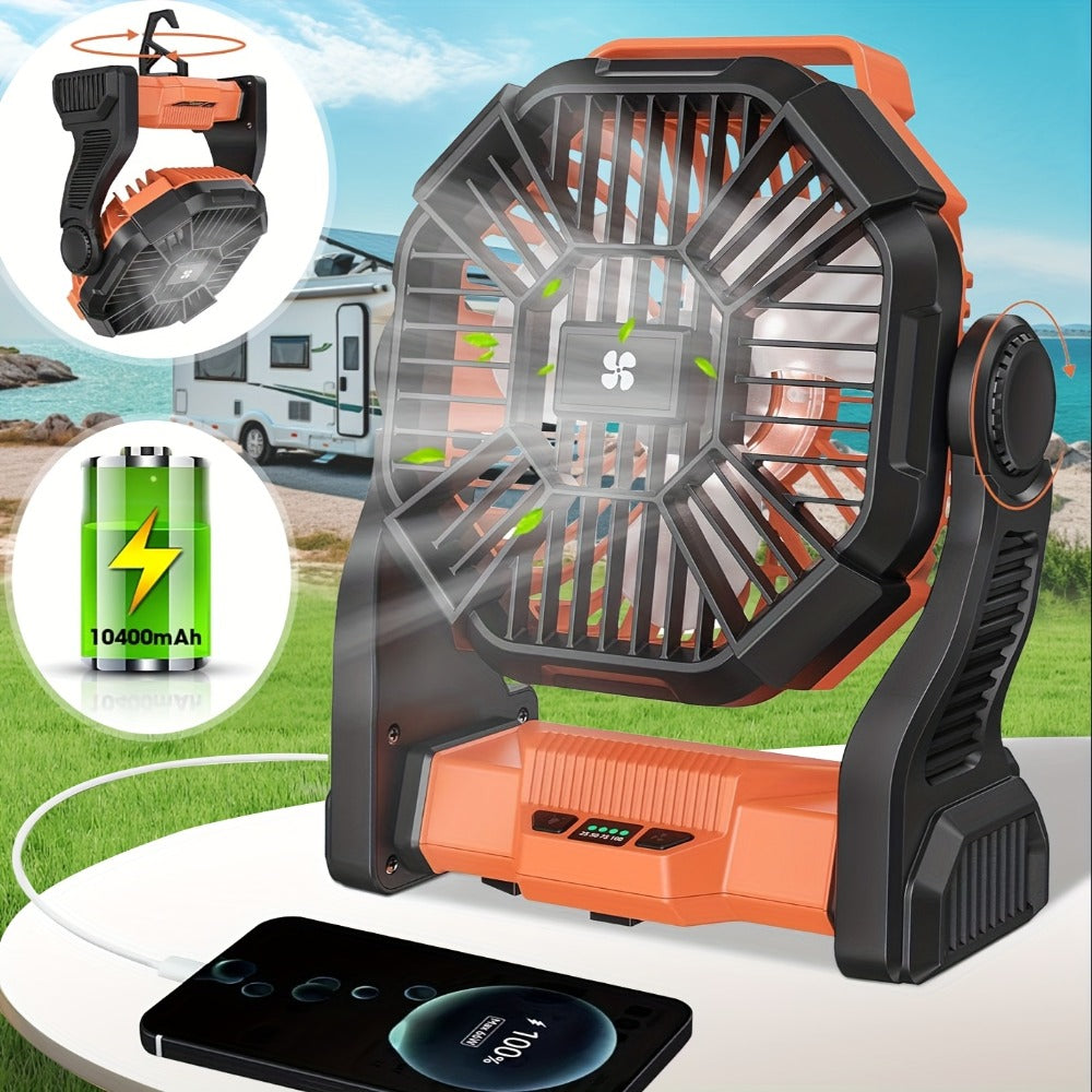 Camping Fan with LED Lantern, 3-in-1 Battery Powered Portable Fan Light for Tent Outdoor, Rechargeable Electric Fan with Timer 360° Rotation, for Camping Hiking Barbecue Travel Emergency