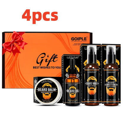 Beard Oil & Balm Grooming Kit for Men — 9-Piece Complete Beard Care Set with Conditioner Wash Brush Comb Clippers Travel Pouch, Beard Pen Option, Birthday Father's Day Gift