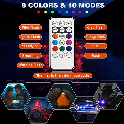 Wireless LED Strobe Warning Lights 6-Pack 8 Colors USB Charging IP65 Waterproof Anti-Collision Safety Light for Car Interior Truck Motorcycle Bicycle Drone – Remote Control Option Available