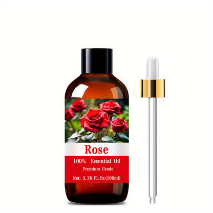 Romantic Rose Essential Oil 100ml – 100% Pure Floral Aromatherapy Oil for Skin Moisturizing, Hair & Nail Care | Mood Lifting Massage & Meditation Oil for Women & Men | Body Scalp Oil Gift, 3.38 fl oz