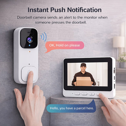 Smart Video Doorbell Wireless Touchscreen Display | Motion Detection 2-Way Audio Local Storage No Subscription | Easy No-Wire Install Home Security Doorbell Camera System