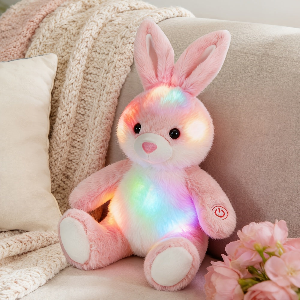 LED Glow Bunny Stuffed Animal 8 & 12 Inch Kawaii Rabbit Plush Toy — Soft Night Light Easter Bunny Plushie for Kids Girls Boys, Birthday Easter Christmas Valentine Holiday Gift