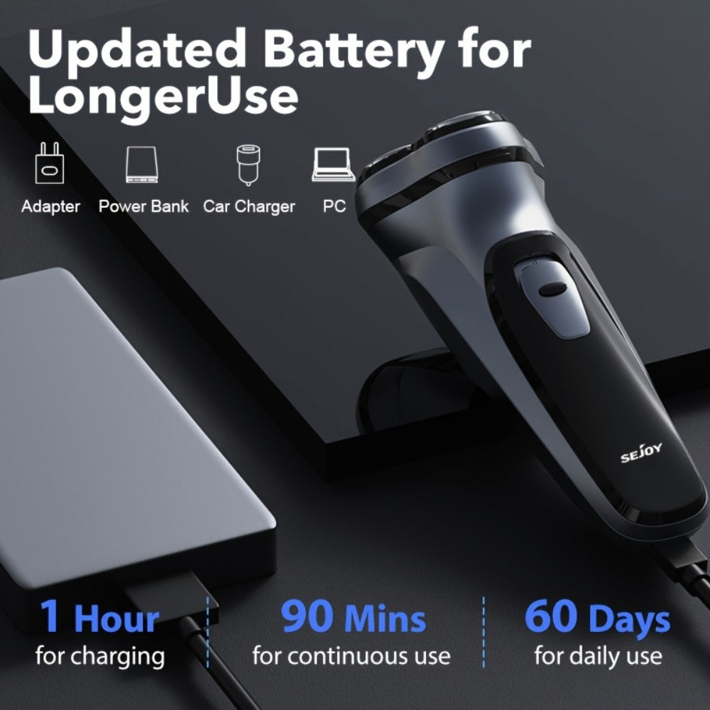 Electric Shaver Men 3D Floating Rotary Head Rechargeable Razor – Pop-Up Trimmer 1-Hour Fast Charge LCD Display, Wet Dry Shaving Machine Replaceable Cutter Head for Home & Travel Daily Grooming