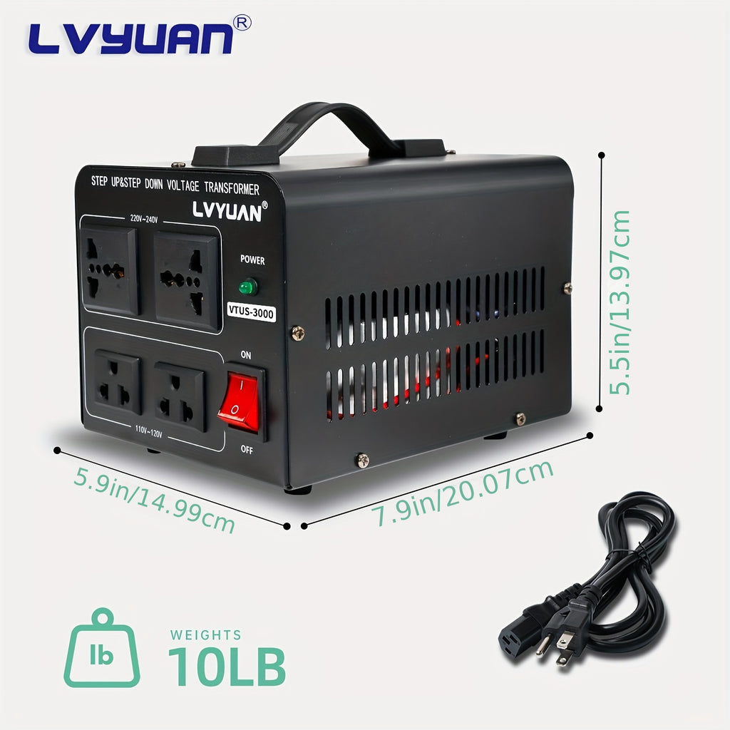 Boost/Buck, 3000VA/5000VA Peak Voltage Converter, 110V And 220V Voltage Converter With US Outlet, Universal Outlet, Circuit Breaker (needs To Be Connected To Electricity For Use), Without Battery