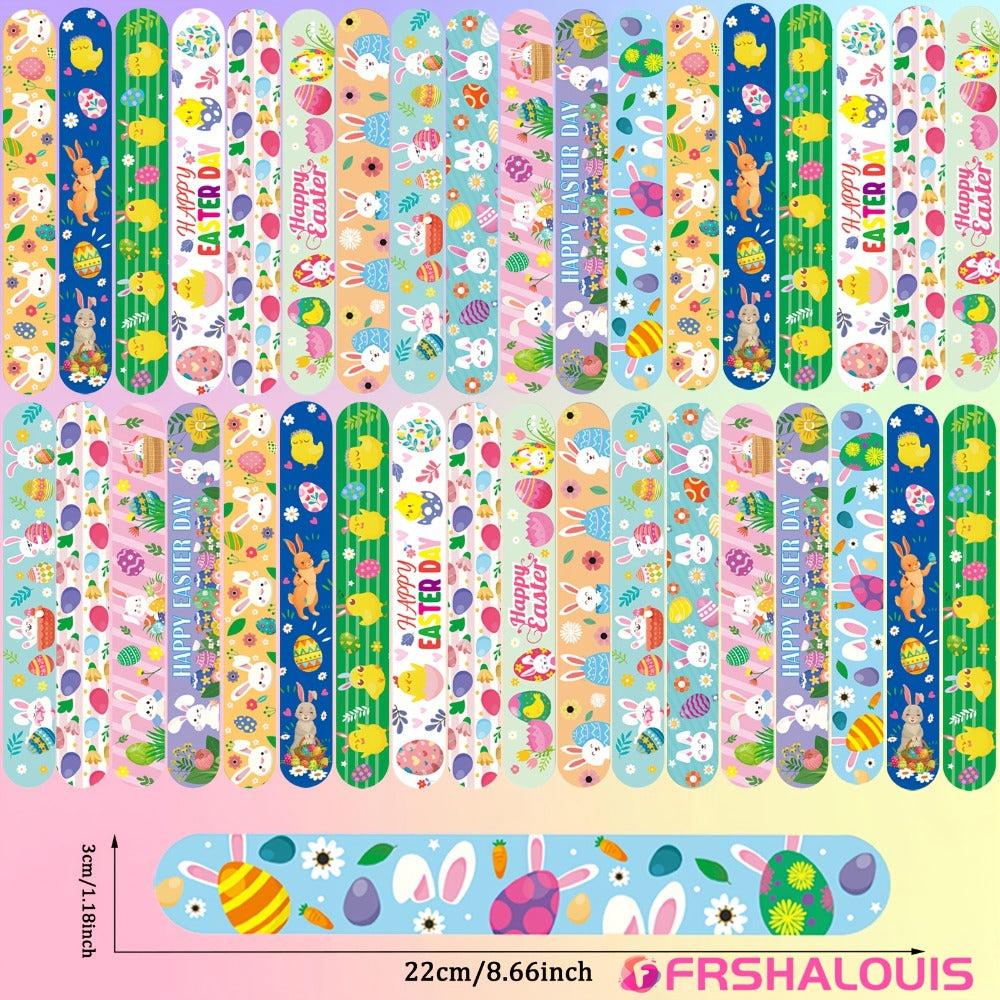 Easter Slap Bracelets for Kids 72 Pcs Bulk – Easter Basket Fillers Egg Hunt Prizes Classroom Rewards & Party Favors for Boys & Girls – PVC Snap Bracelets for Easter Spring Celebrations & School Events