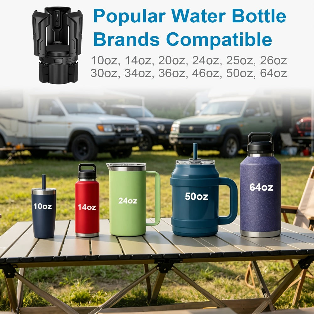 Car Cup Holder Expander Adjustable Auto-Expanding Insert | Fits 12-64 oz Cups Bottles Mugs | Universal Vehicle Cup Holder Adapter No-Tool Install Sturdy Travel Car Interior Accessory
