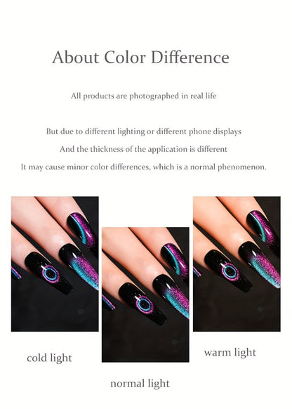 Magnetic Cat Eye Gel Nail Polish Set 8 Colors – Holographic Reflective Peacock Double-Light Effect, LED/UV Soak-Off Gel 0.51oz with Magnet Tool, Salon & Home Nail Art Gift Set for Women