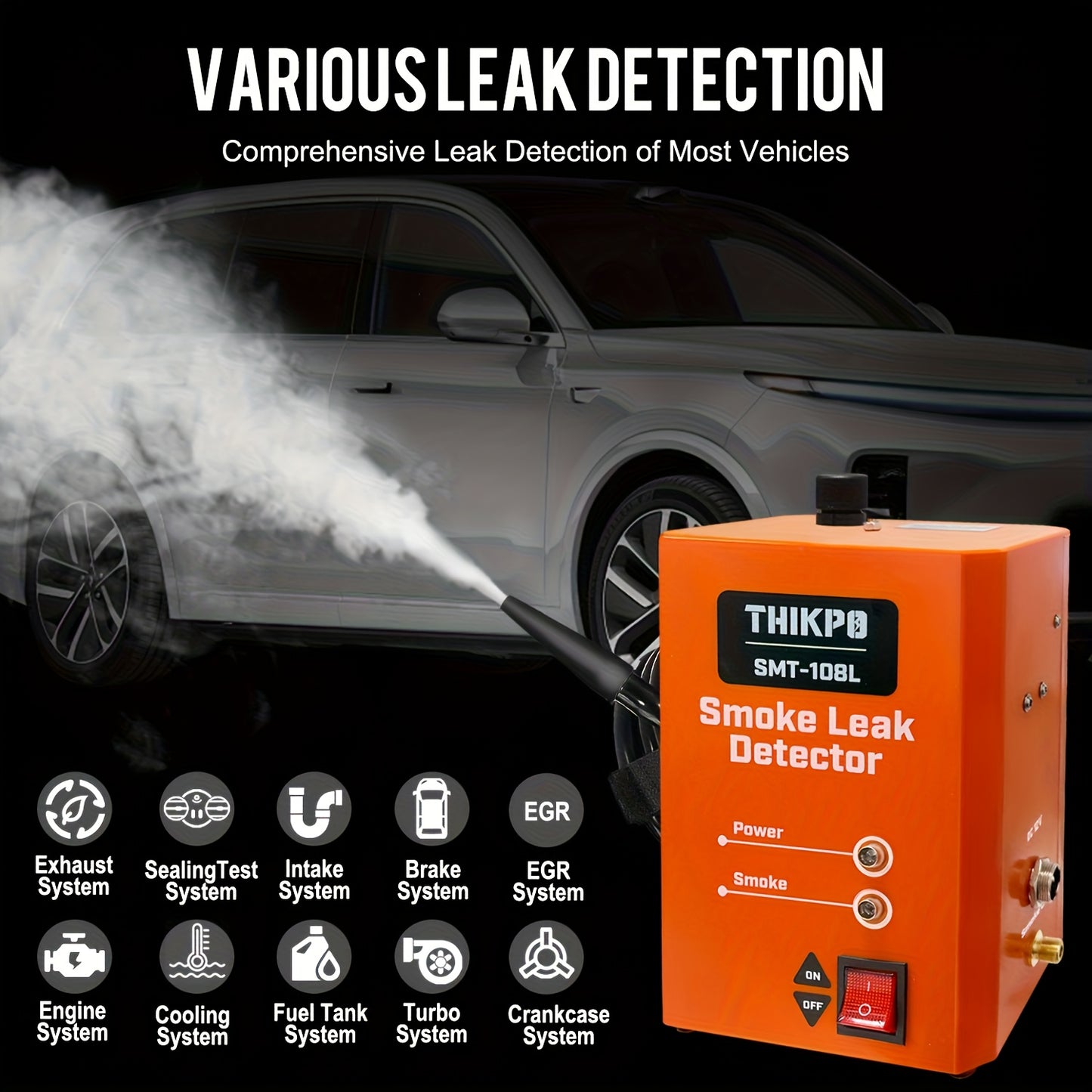 THIKPO Automotive Smoke Machine With Built-in Air Pump, Smoke Leak Tester For EVAP Vacuum, Pipe System, Fuel Leakage, 12V DC Vehicle Leakage Diagnostic