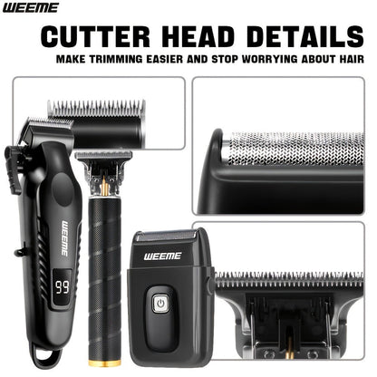 Men's Professional Grooming Kit – Cordless Rotary Shaver & T-Blade Trimmer, Type-C Charging, 6 Adjustable Combs, Non-Slip Beard Shaper for Travel & Family Haircut