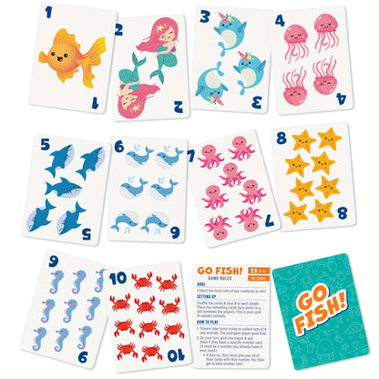 Kids Card Games 6 in 1 Set with 6 Decks Go Fish Old Maid Crazy Eights Memory Match Slap Jack Animal Cards for Ages 4+ Family Game Night Birthday Christmas Stocking Stuffer