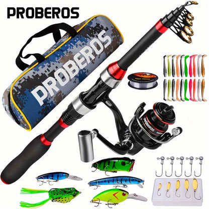 Carbon Fiber Fishing Rod & Spinning Reel Combo – Ultralight Fast Action Rod with Long Cast Spinning Wheel, Complete Sea Fishing Tackle Set for Saltwater & Freshwater, Available in Red & Grey