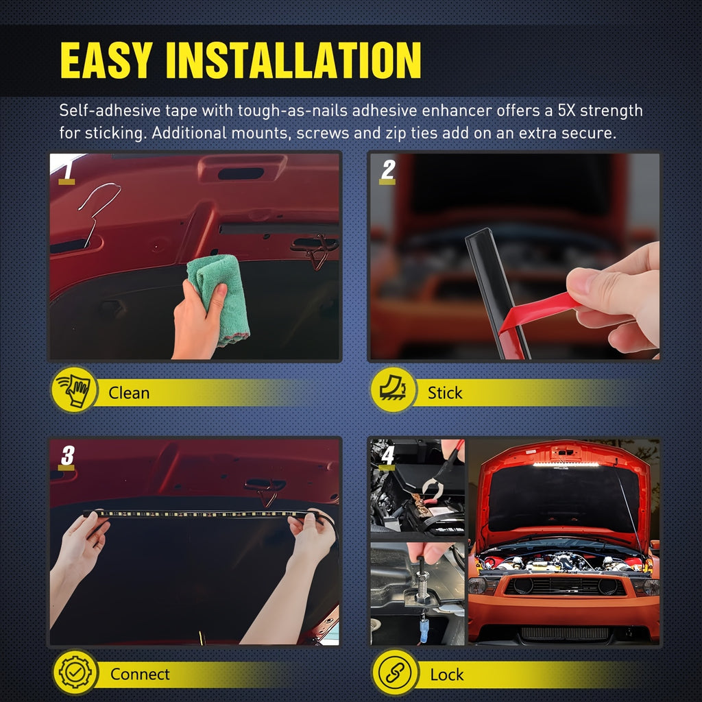 [LED Lighting Kit] LED Lighting Kit for Car Engine Hood - 2pcs - 12V. Automotive LED Strip Light Pole. Working Inspection Light Strip for Car Engine Hood. Automatic Switch. 46 LEDs. Universal Fit for Any Vehicle