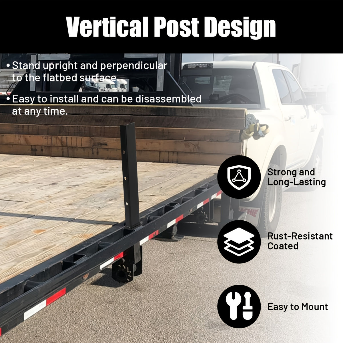 4 Pack Heavy Duty C-Pipe Piles, 30 Inch Trailer Pipe Piles, Adjustable Truck Guardrail With Anti-Lost Rope For Flatbed Trailers