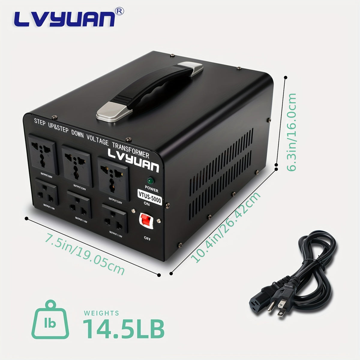 Boost/Buck, 3000VA/5000VA Peak Voltage Converter, 110V And 220V Voltage Converter With US Outlet, Universal Outlet, Circuit Breaker (needs To Be Connected To Electricity For Use), Without Battery