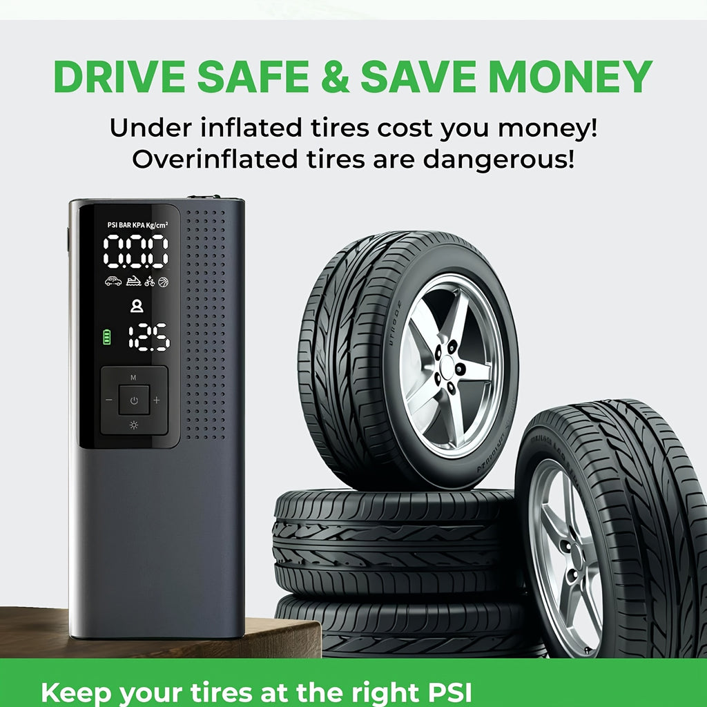 Portable Tire Inflator with Digital Pressure Gauge, Rechargeable Battery, LED Light, Cordless, Suitable for Cars, Motorcycles, Bicycles, And Balls