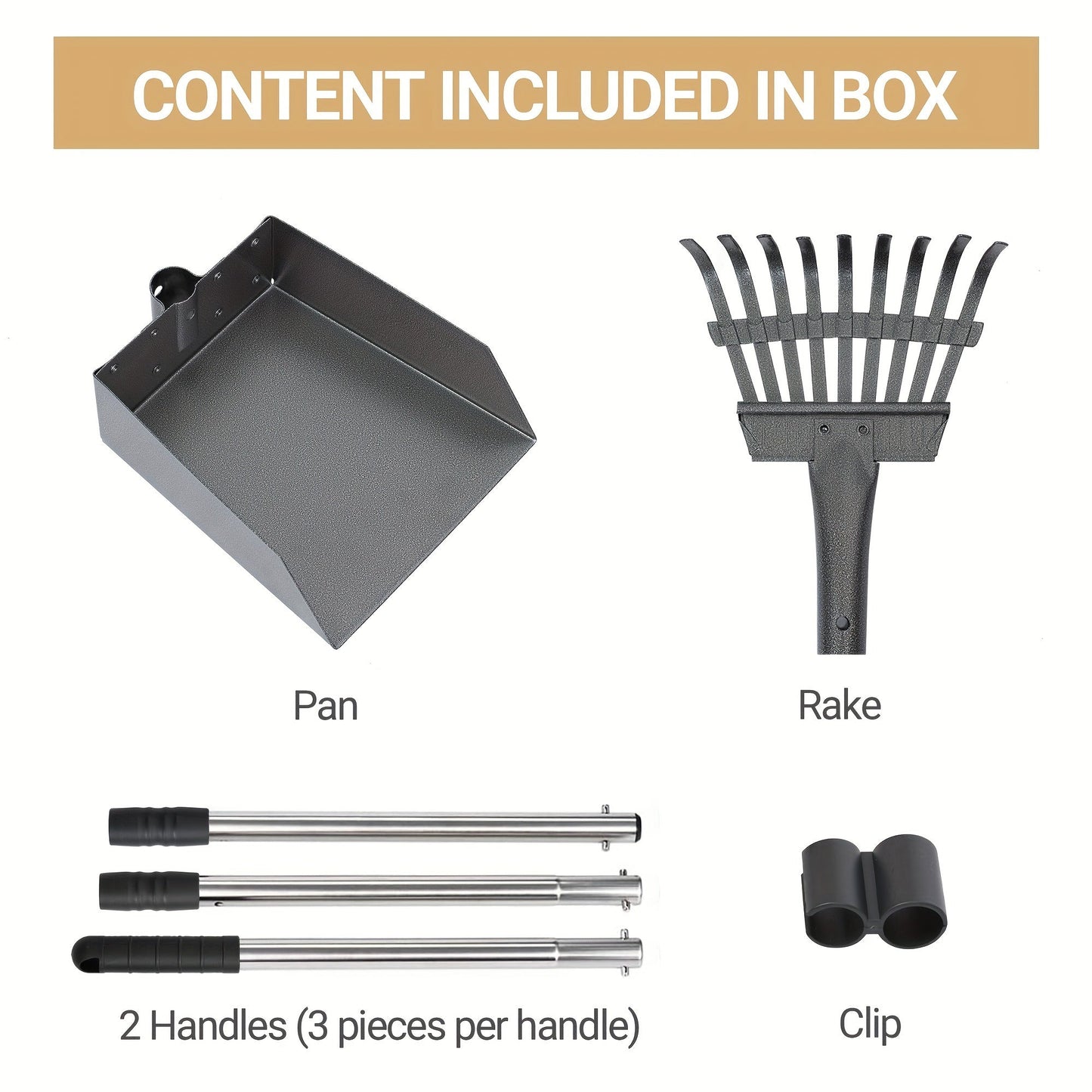 Dog Pooper Scooper Set Stainless Steel – Rust-Proof Tray & Rake with Adjustable Handles, Easy-Clean Pet Waste Removal Scoop for All Breeds, Multiple Colors Available