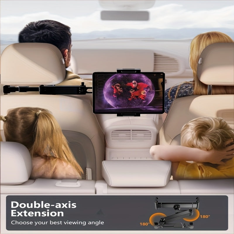 3-in-1 Tablet Stand Car Headrest, 360° Rotation Adjustable for 4.7-11 Inch Phones for ipad Pro/Air/Mini/Galax, Equipped with 3.5" Hd Display & Clip Holder, Foldable Design, Holiday Gift for Road Trips & Outdoor Activities, Tablet Holder for Car, Travel Ac